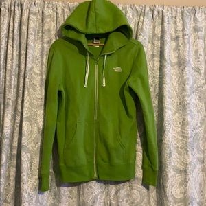 Long North Face Bright Green Zip Hoodie Sweater